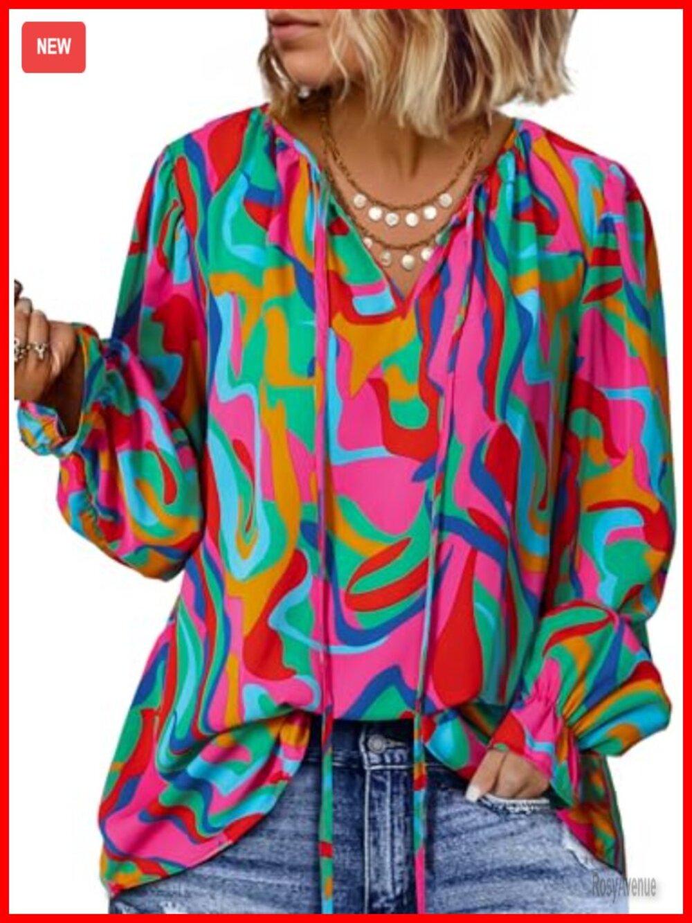 Plus Size Boho Floral V-Neck Long Sleeve Blouse Top Women